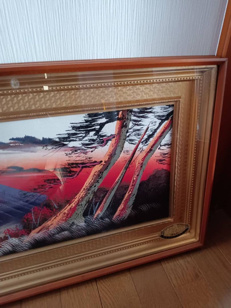 油彩画 大型作品 立体赤富士 美峰 額縁サイズ92.5✕42cm 日本美術工芸品