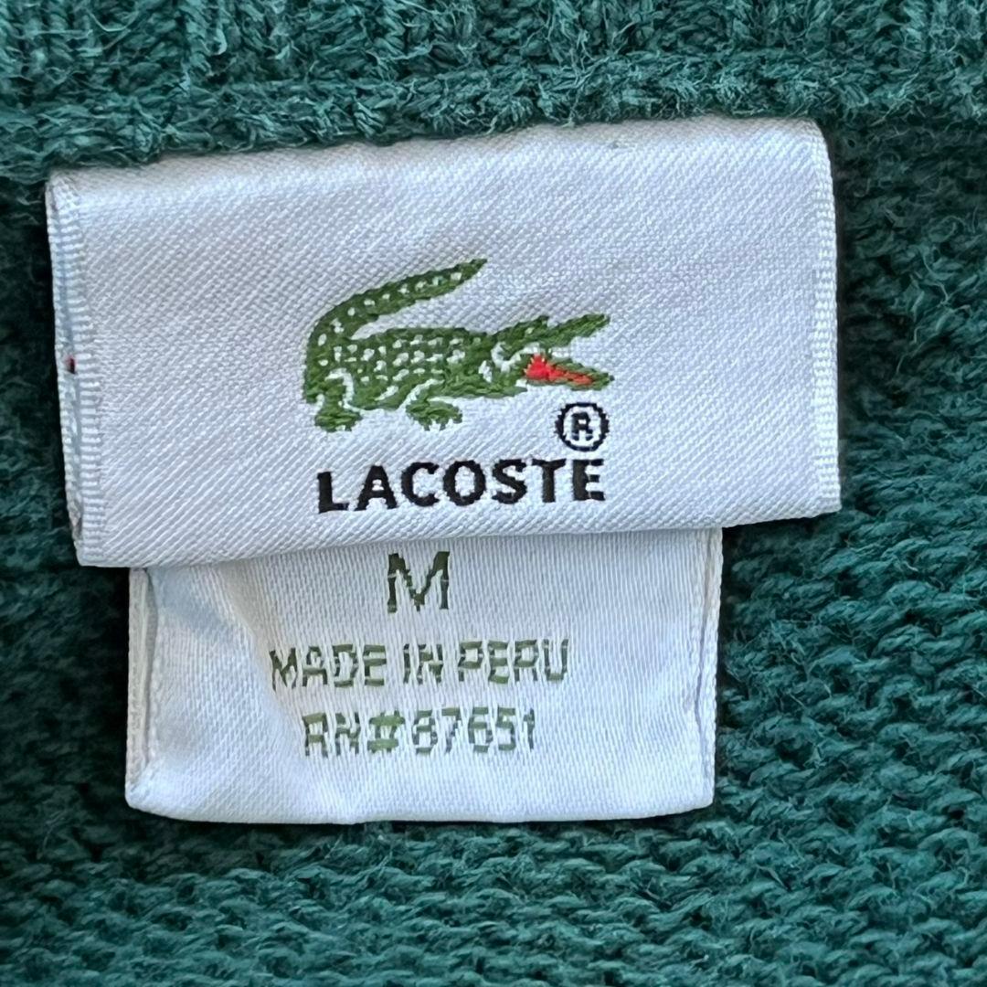 LACOSTEラコステ クルーネックニットワニロゴ刺繍グランパグリーン緑M