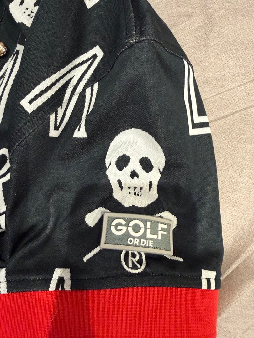 美品 MARK&LONA ポロシャツ スカル 総柄 レディース38 ゴルフ