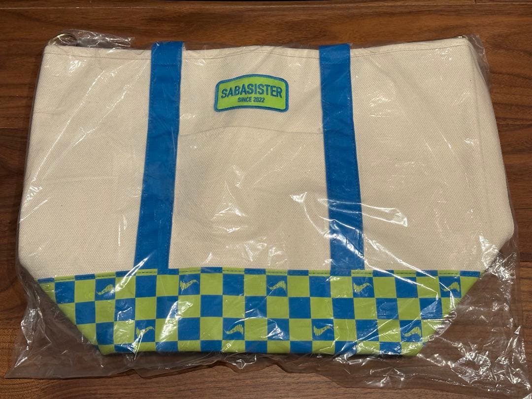 サバシスター チェッカートート 水色×黄緑 トートバッグ