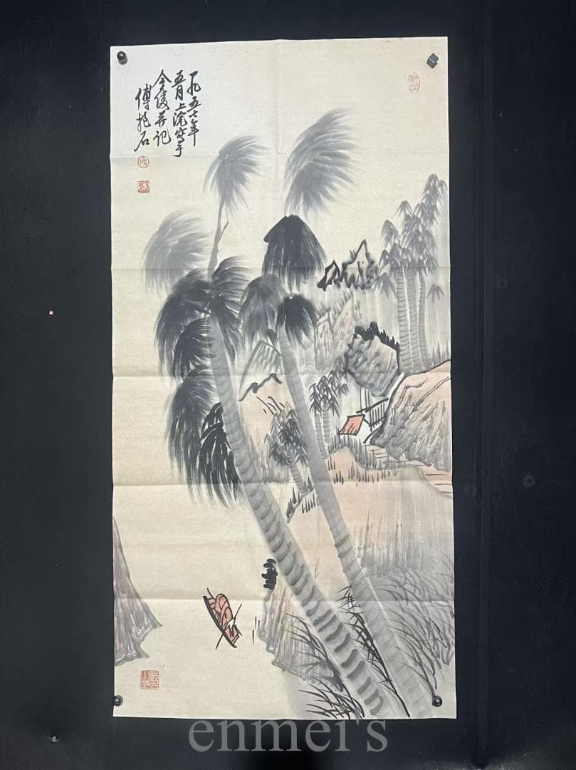 中国古美術『傅抱石様式 寒韻清風 山水図』宣紙画芯 模写 水墨画 唐物 肉筆