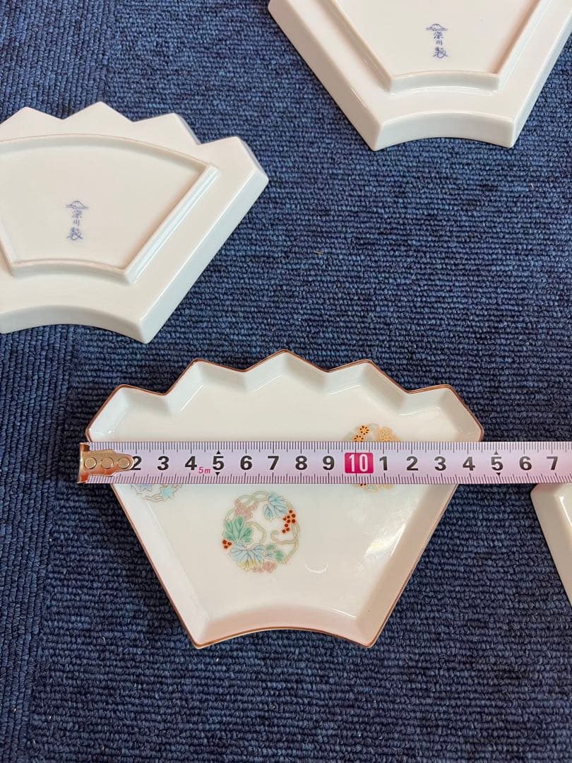 1145  深川製磁　金彩　扇型　皿　5客