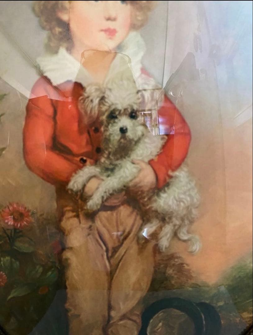 【美品】犬を抱いた少年　額装　Italy製