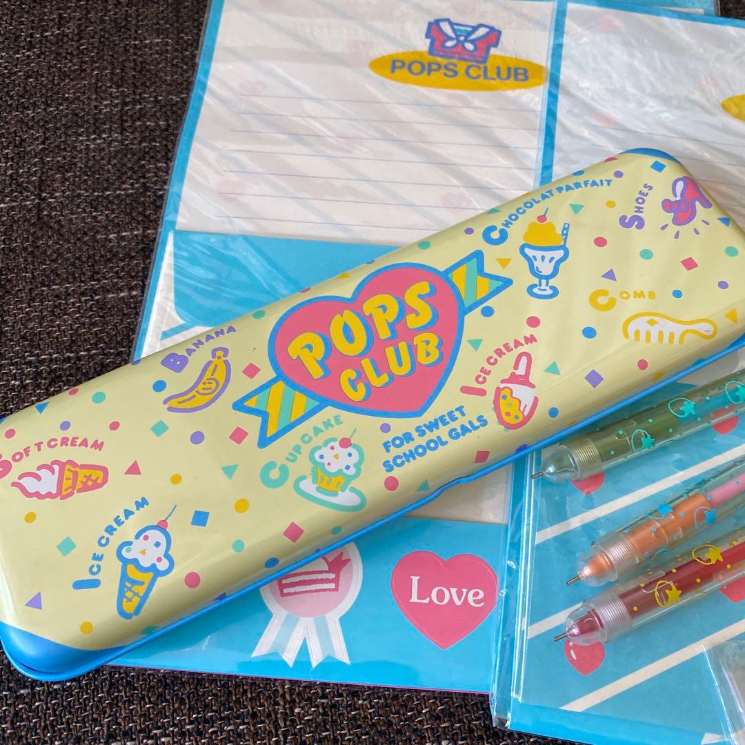 当時物 昭和ファンシー 『POPS CLUB』缶ペン レターセット 定規セット