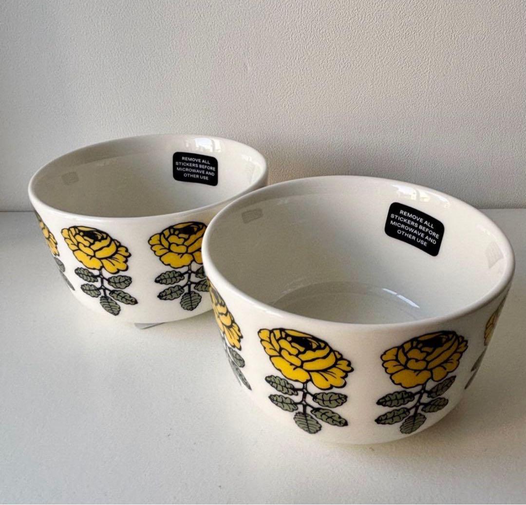 Marimekko 人気デザインVihkiruusu柄のボウル　2個セット