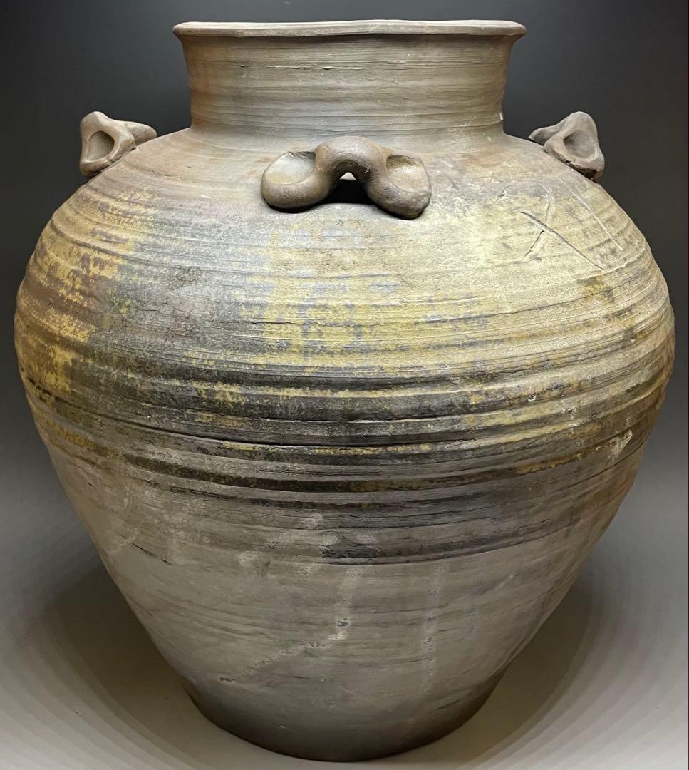 古備前　桃山時代　四耳壺　葉茶壺　大壺　特大　41cm 　Lf6441