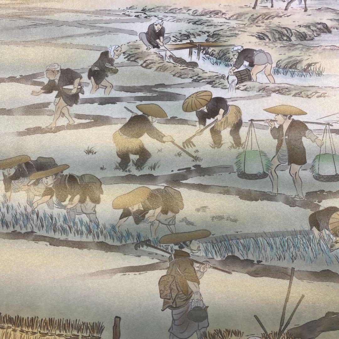 美品 掛け軸 田中六一作 豊穣春秋二十六景図 共箱 縁起物 田植え 豊作