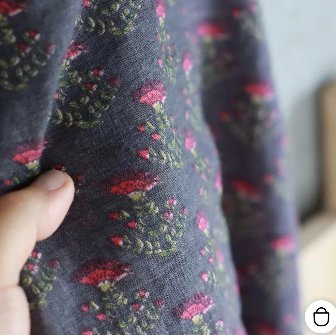 ✨美品❤️✨北欧暮らしの道具店　エプロンドレス　花柄　グレー　麻　レーヨン