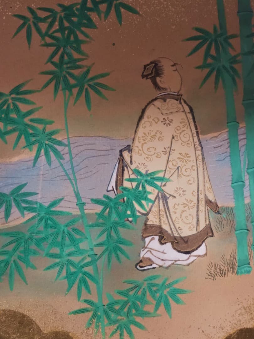 唐人物　対屏風　八曲一双　絵画　紙本金地着色　装飾　調度　箱付　Q2400