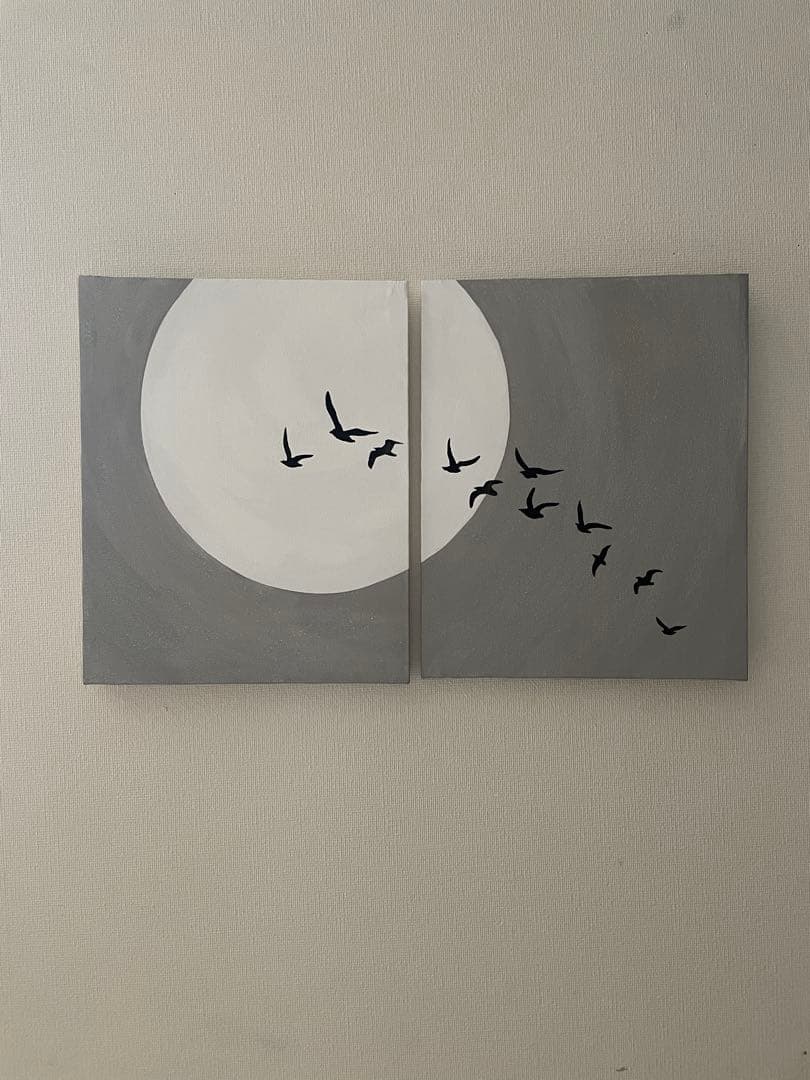 月と鳥の現代アート｜浮世絵　絵画　アートパネル　壁掛け　和モダン　インテリア　黒