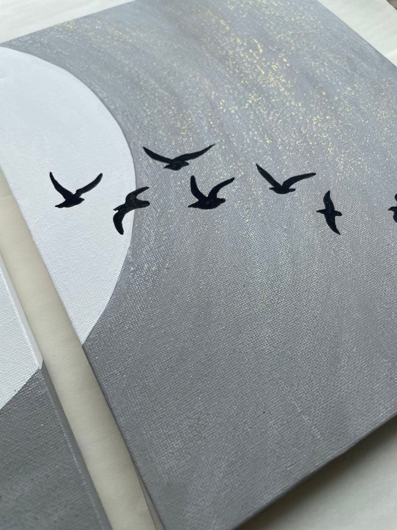 月と鳥の現代アート｜浮世絵　絵画　アートパネル　壁掛け　和モダン　インテリア　黒