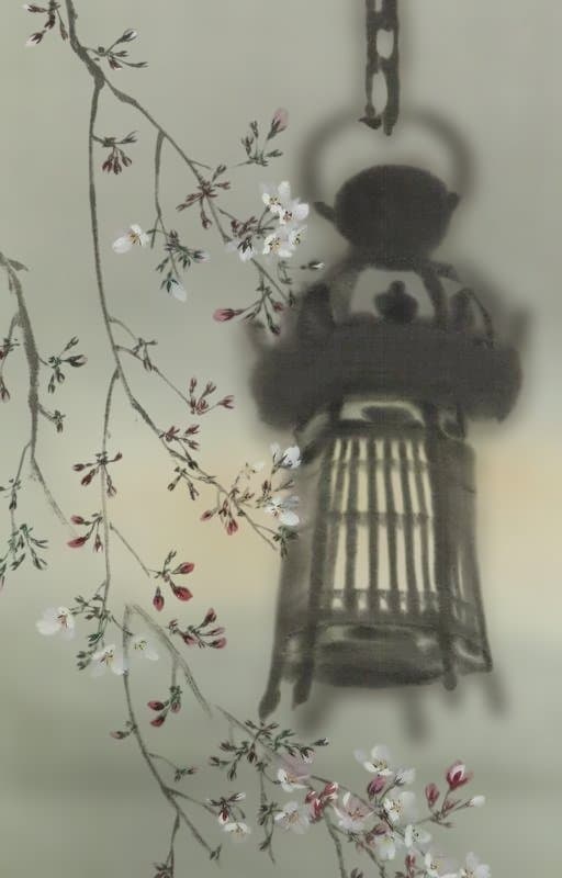 掛軸　水野龍年　『夜桜』