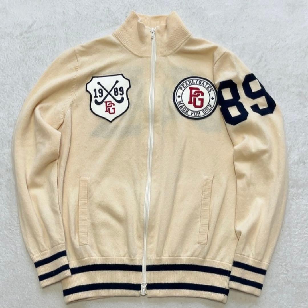 美品　パーリーゲイツ　ドライバーズニット　ニットジャケット　白系　カシミヤ