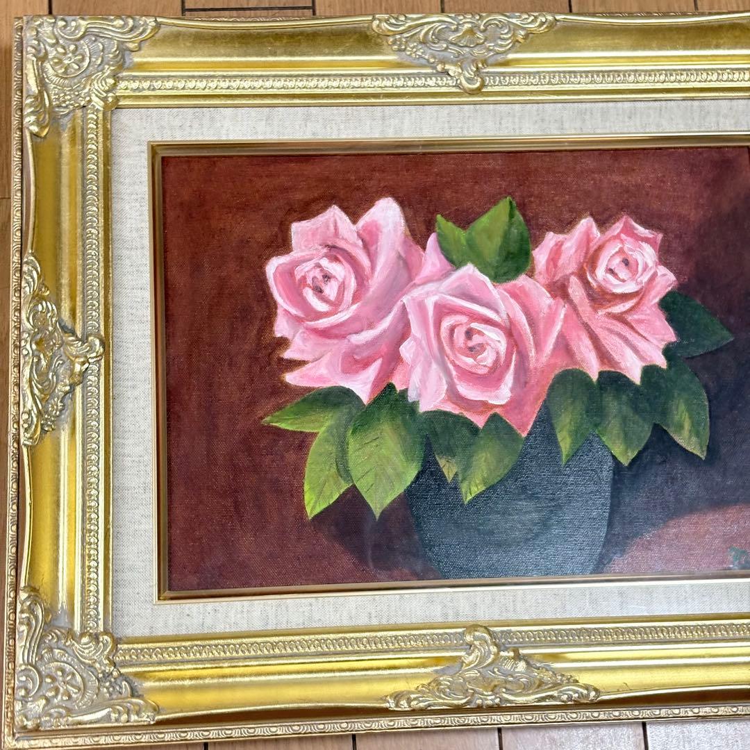 森戸石雄 バラ 油彩 額装 油絵 油画 絵画