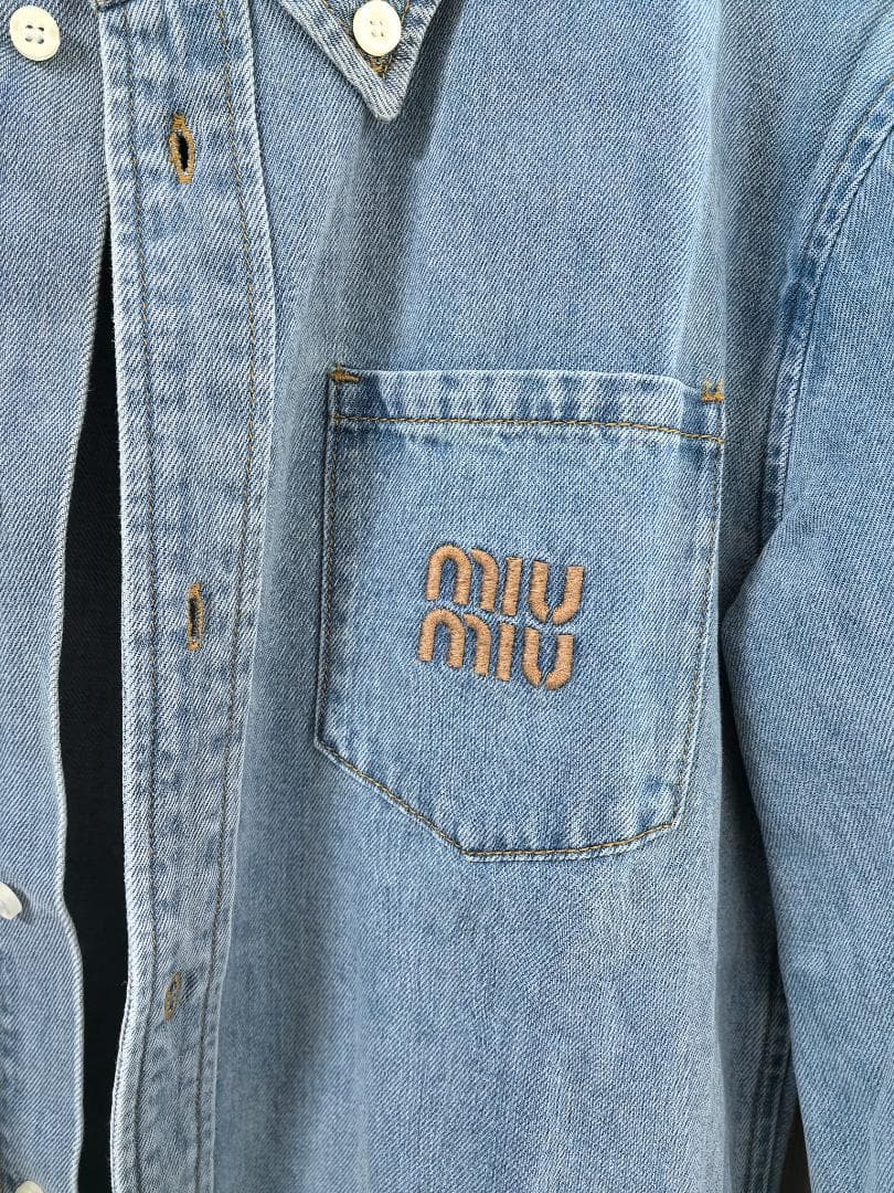 【人気定番モデル】Miu Miuデニム長袖シャツジャケット男女兼用スタイリッシュ