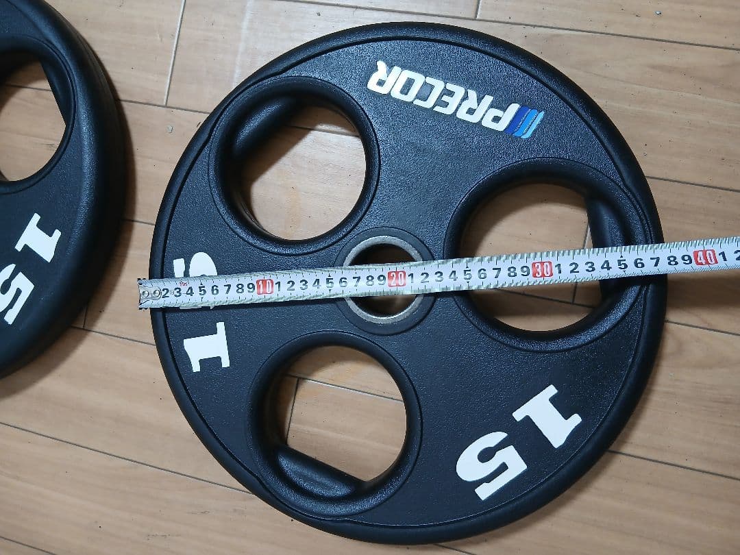 ①PRECORバーベルプレート15kg×1枚 穴径50mm