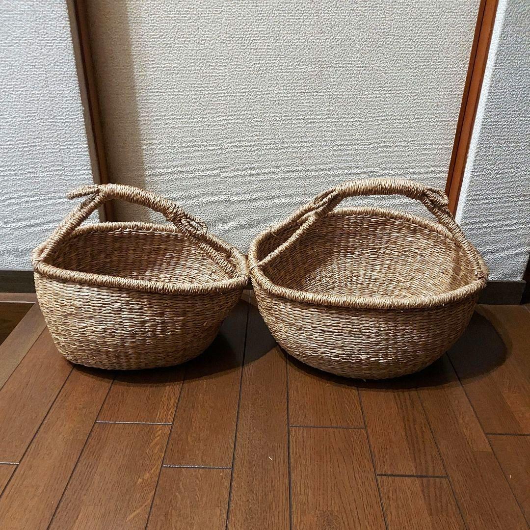 シーグラス バスケット かご 持ち手付き 大・小 2個セット