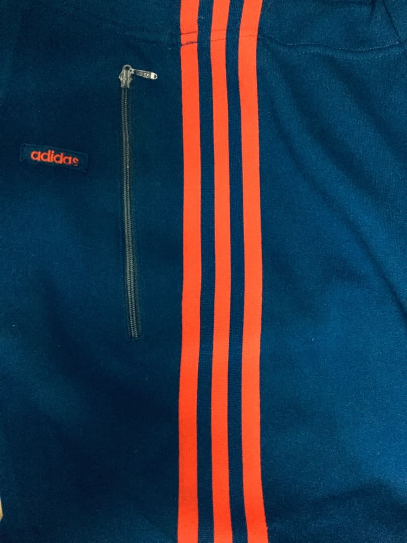 adidas　デサント　ジャージ下　紺×赤　S　80's
