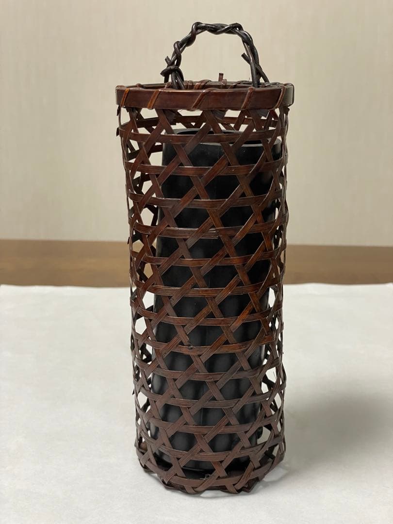 ‼️ 黒 竹籠 置き、掛け 花器　茶道　華道　時代物