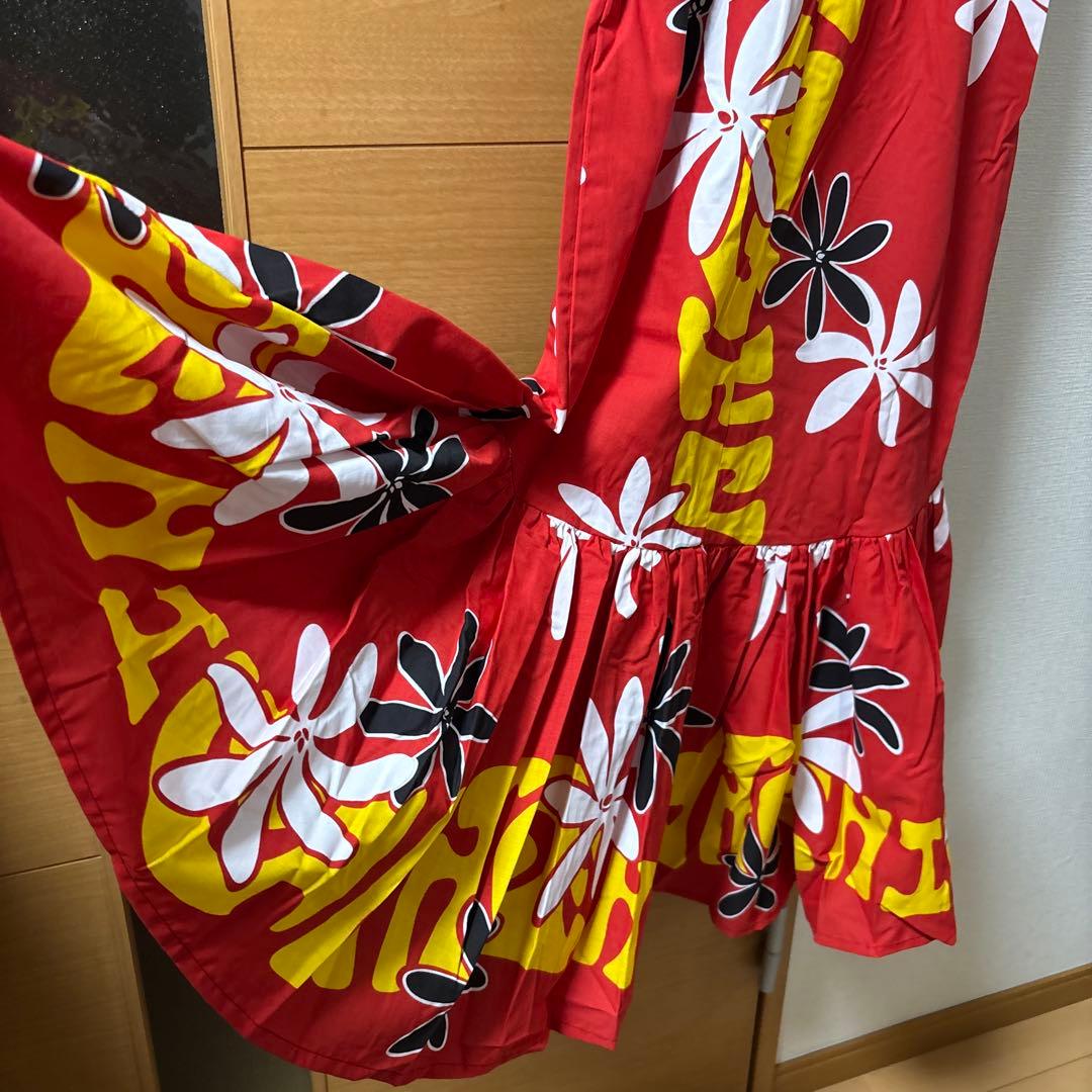 フラダンス ドレス 日本製 花柄 赤 レッド タヒチアン