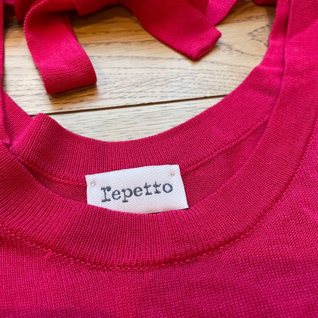 【美品】Lepetto ピンクリボン付きノースリーブトップス レペット