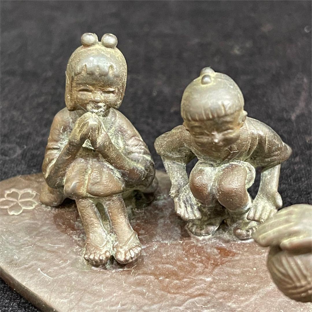s36　下尾治彦　まりつき　銅器　置物　文鎮
