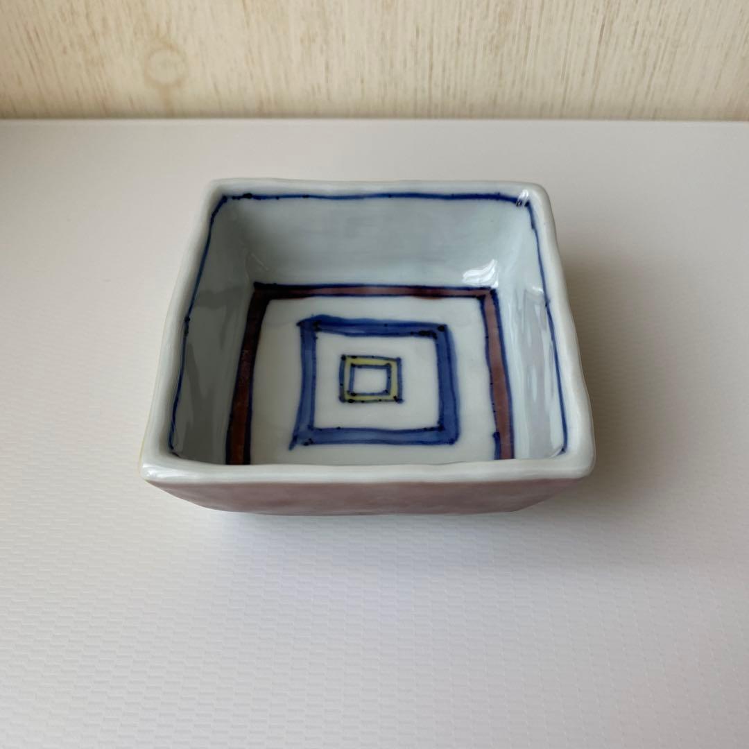 弦巻玲子　角小鉢 大 色絵筋駒文　3個