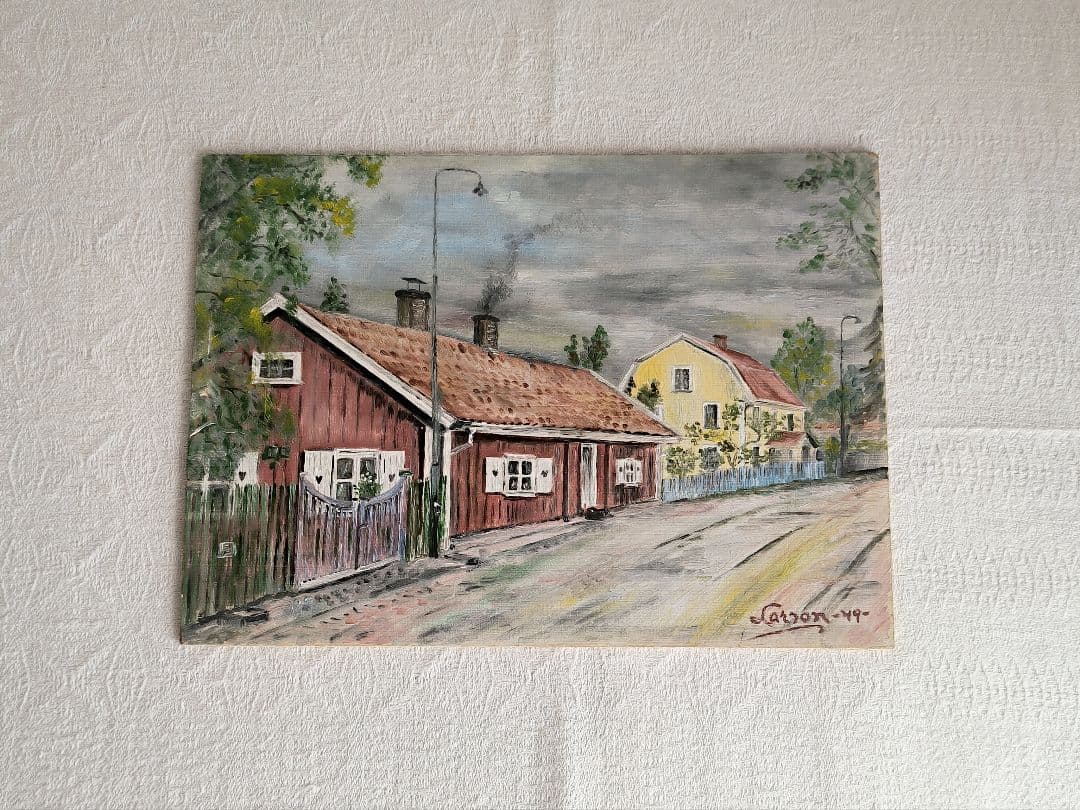 * vintage picture ❀ スウェーデンの街並み 風景画 油絵