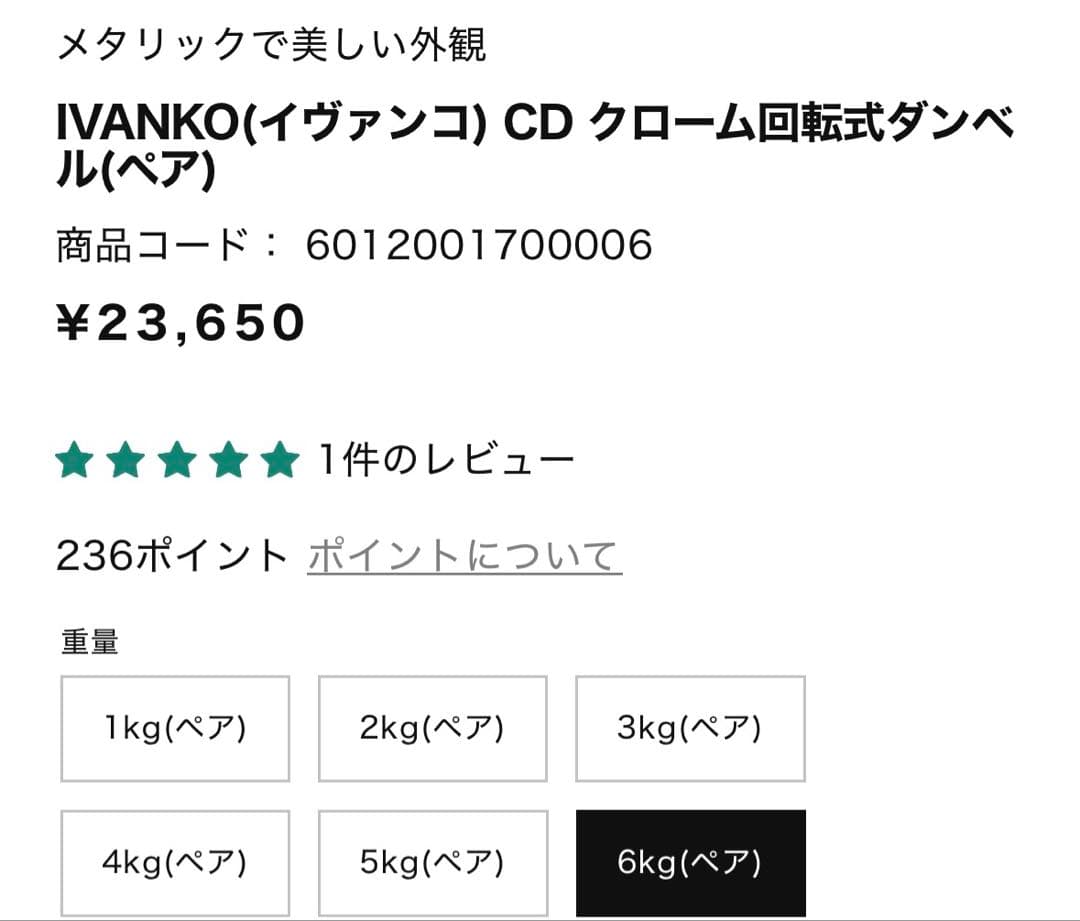 【超美品・購入当日発送】IVANKO 6KG ダンベル