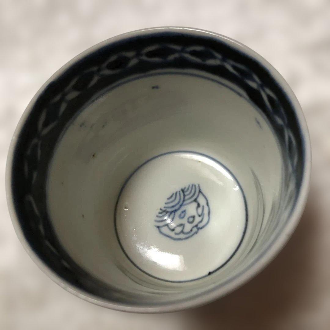 古伊万里 染付鼓文縦模様蕎麦猪口　 　江戸後期