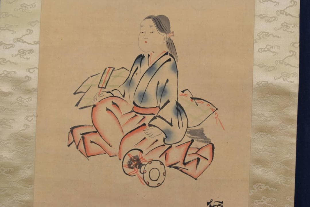 【真作】菅楯彦/人物画賛/巫女さん画賛/掛軸/名家伝来/AA-779