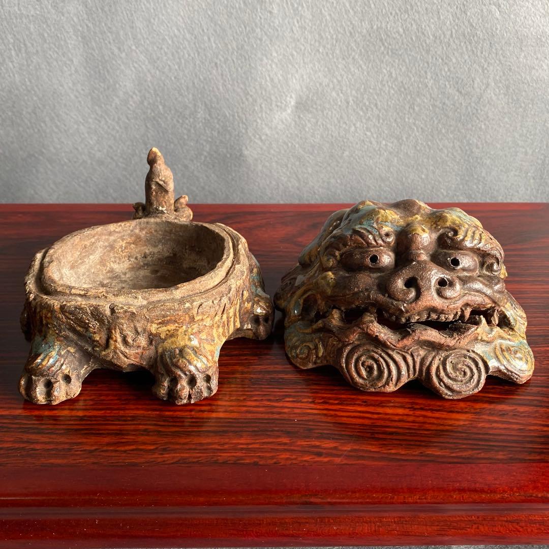 伊賀焼　獅子頭香爐　江戸時代後期　香炉　置物　床飾り