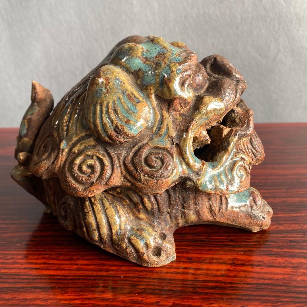 伊賀焼　獅子頭香爐　江戸時代後期　香炉　置物　床飾り