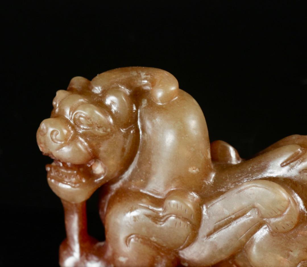 中古 和田玉 辟邪彫刻 瑞獣手把件 中国古玩 玉器細工 飾り玉 CL0099
