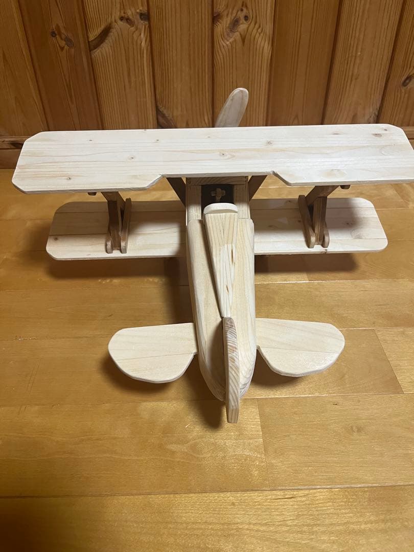 木製飛行機 二重翼デザイン　ハンドメイド