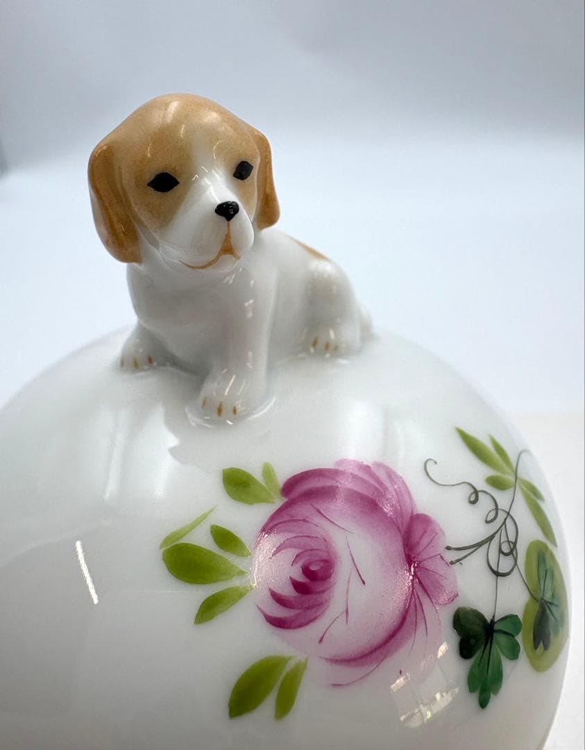未使用保管品　ヘレンド ウィーンの薔薇　犬　ミニ　小物入れ ボンボニエール　箱付