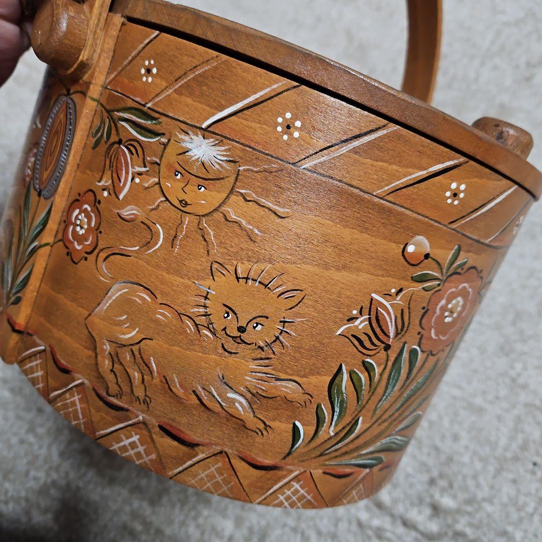 1点物 極美品 ヴィンテージ トールペイント 木製バスケット 小物入れ 木箱