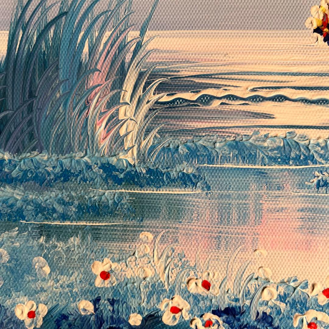 手書き油絵 海を眺める少女 額付 絵画 インテリア 油彩画