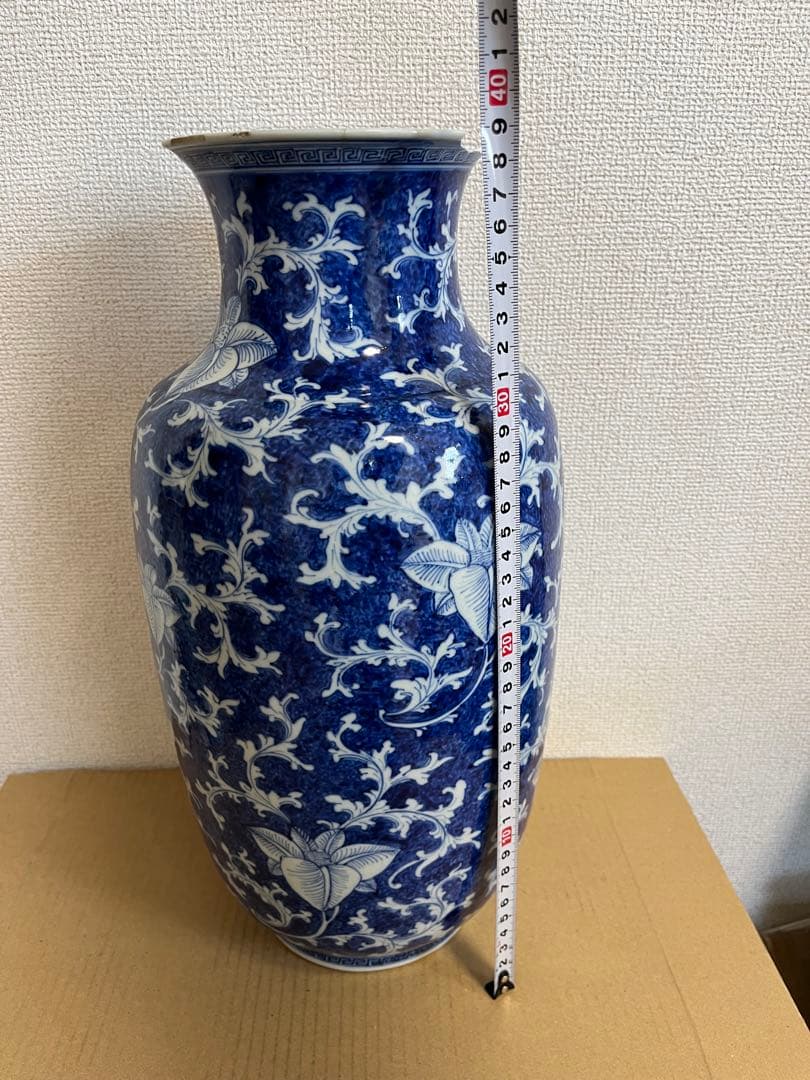 中国美術清代染付　青花細密彩画大花瓶時代物 高約39.5ｃｍ