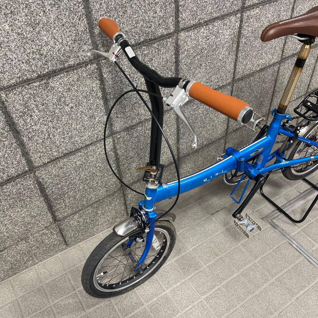 折りたたみ自転車 青  MINI カスタム　シングルスピード