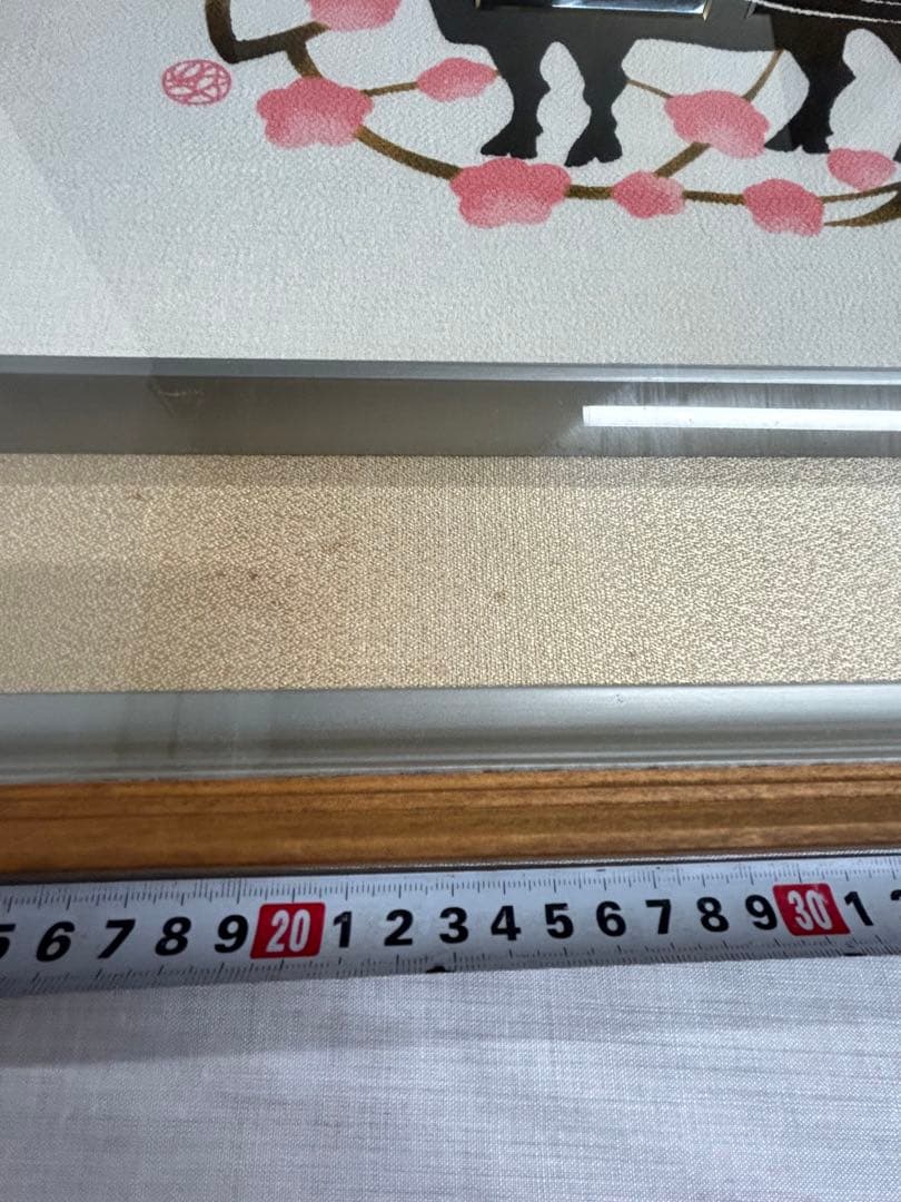 和風　牛の絵　桜の花　額　絵画　木製