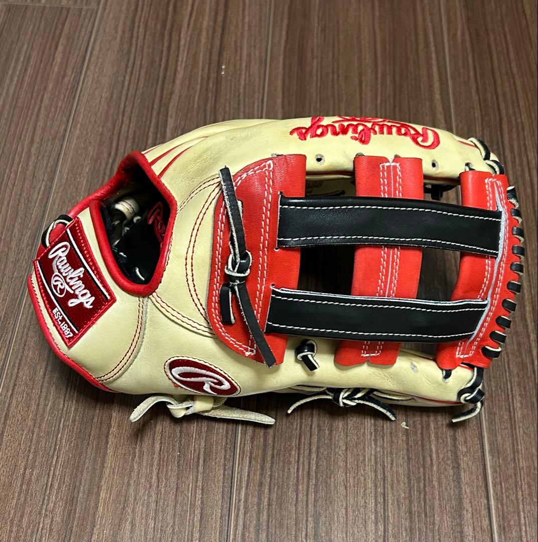 ローリングス　 軟式グローブ 外野用　キャメル/スカーレット
