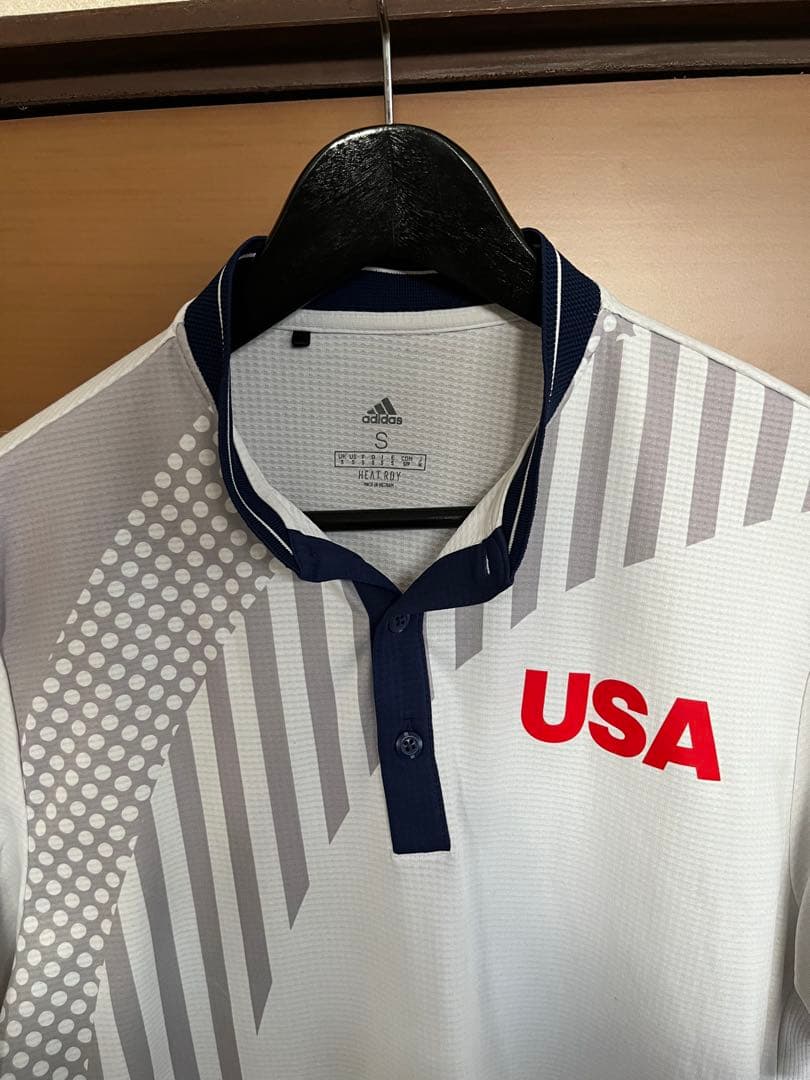adidas USA ゴルフポロシャツ ホワイト オリンピックS(US規格)