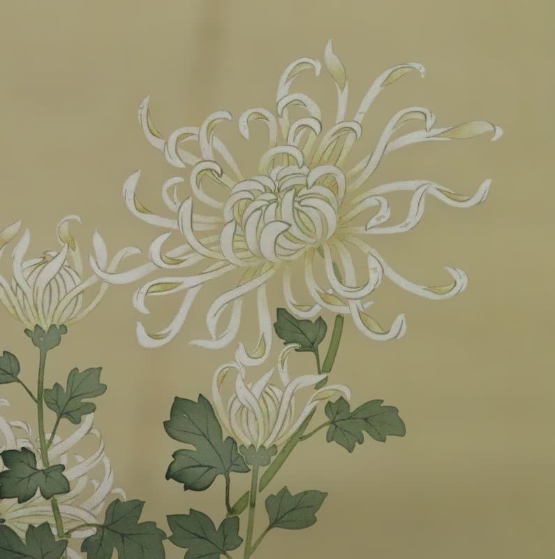 掛軸　稜春　『菊花双雀』　共箱　【花鳥図】