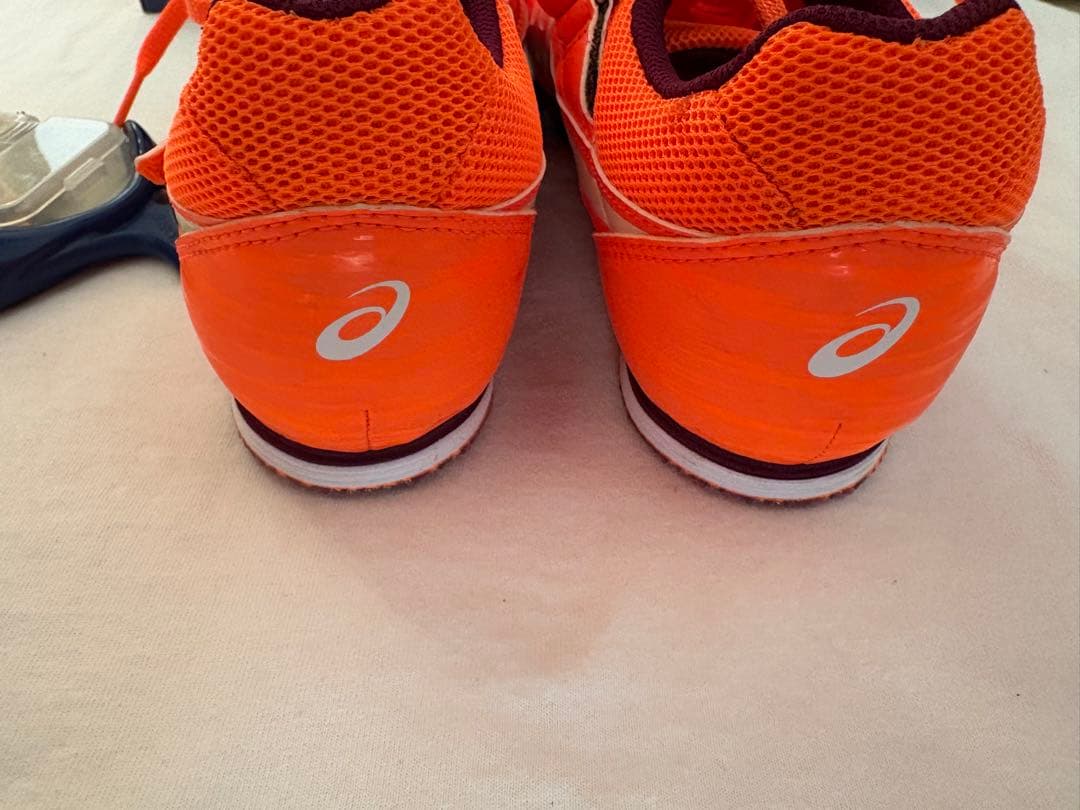 美品 箱付き ASICS 陸上スパイク 26.5cm 蛍光 オレンジ ホワイト