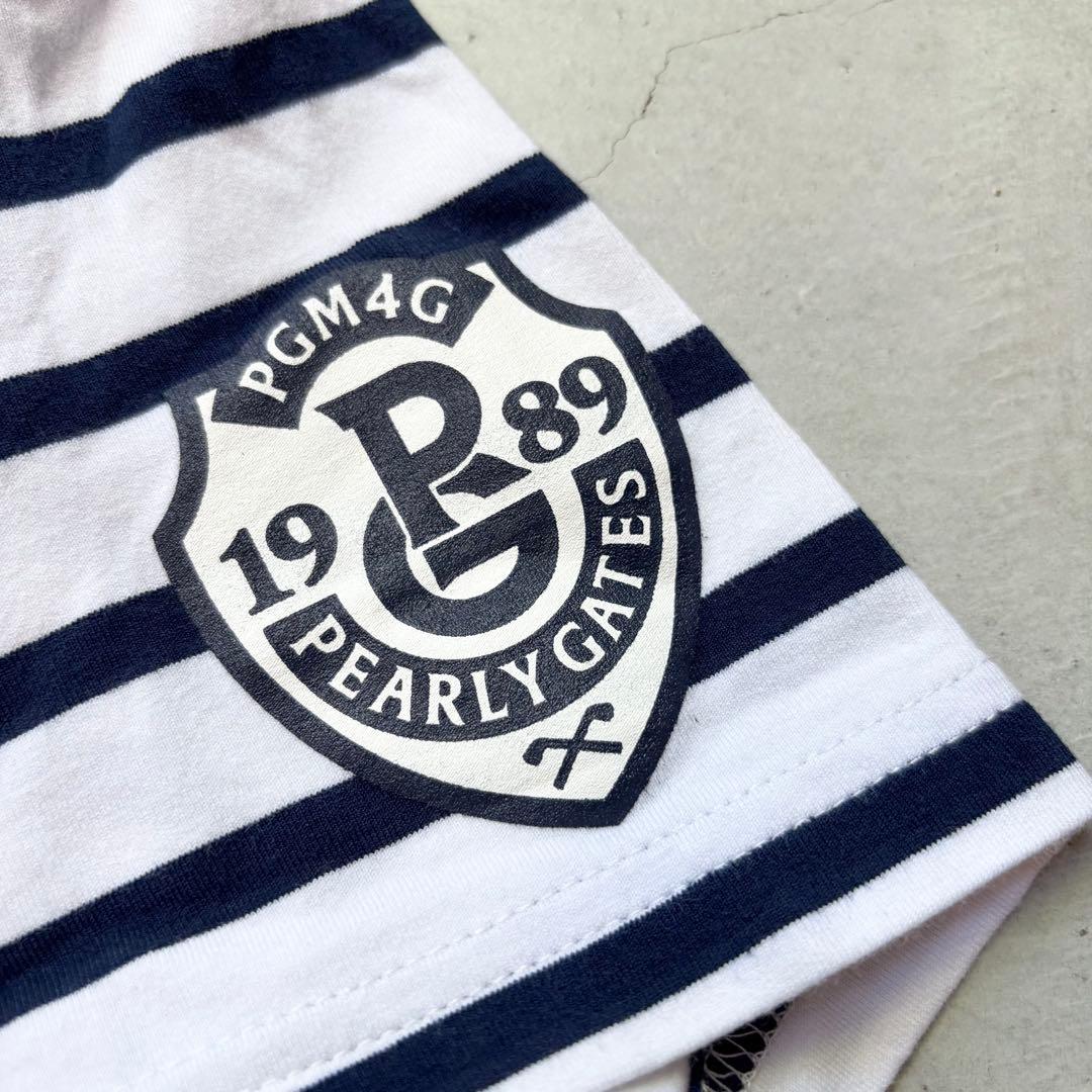 PEARLY GATES パーリーゲイツ モックネック半袖Tシャツ ボーダーロゴ