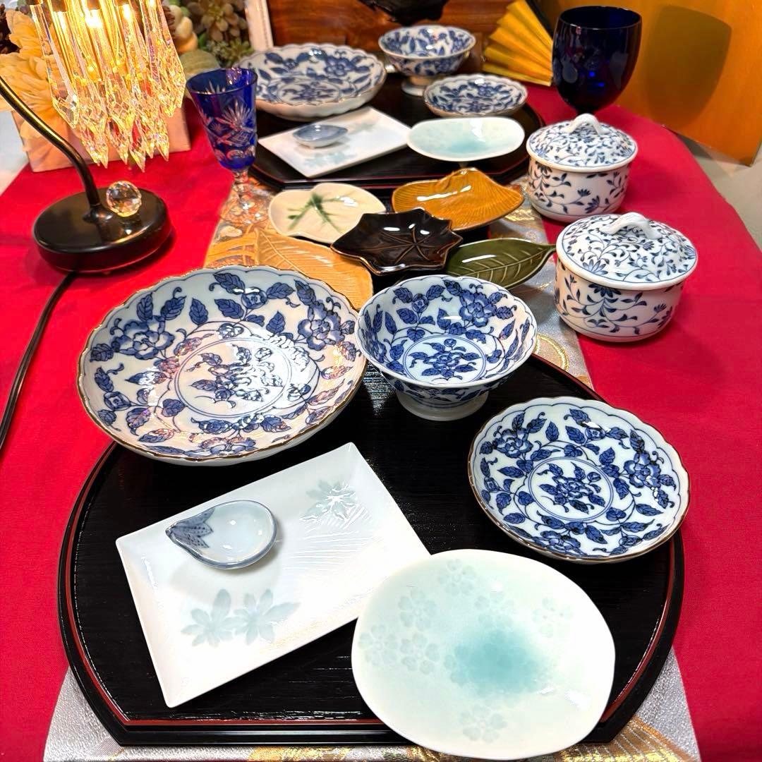 たち吉木の葉型小皿　三崎窯三種　白磁　青磁No.5-15