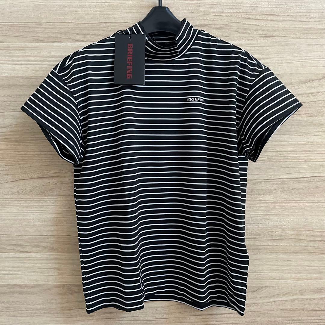 新品★19,800円 黒白S BRIEFING 半袖ストライプハイネックシャツ