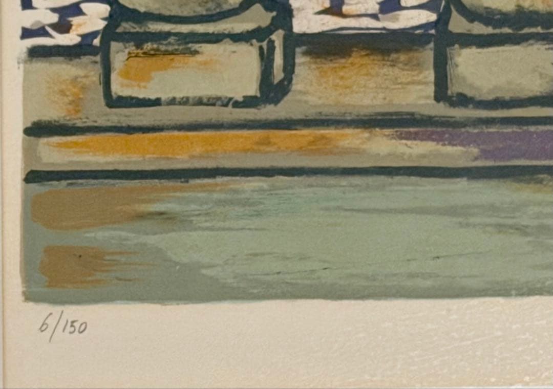 ジャン・ピエール・カシニョール 「欄干」版画 額装 女性像 フランス #267