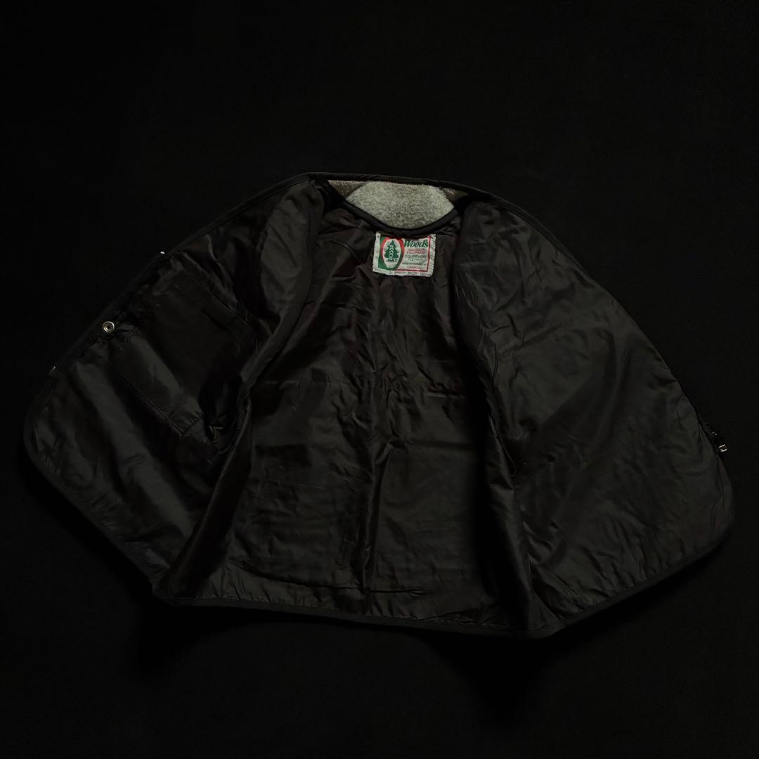 極美品 カナダ製 90s woods フィッシングベスト 黒 短丈 釣り 毛鉤